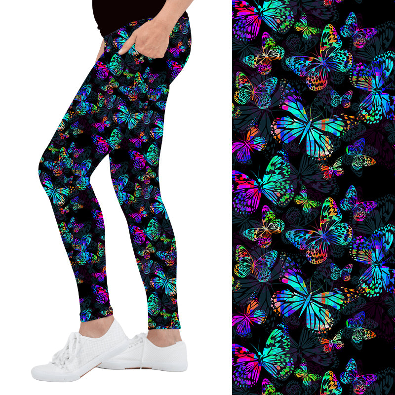 Neon Butterfly Leggings with pockets - OS