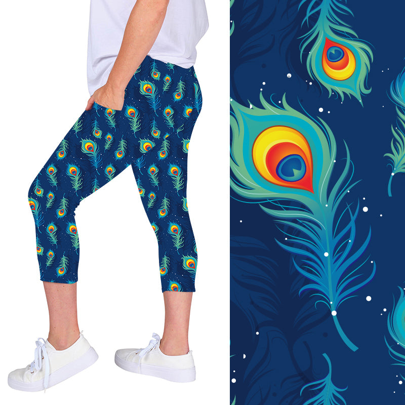 Floating Peacock Feathers Deluxe Pocket Capri
