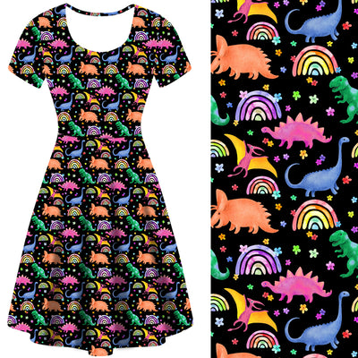 Rainbow Dino Deluxe Pocket Dress