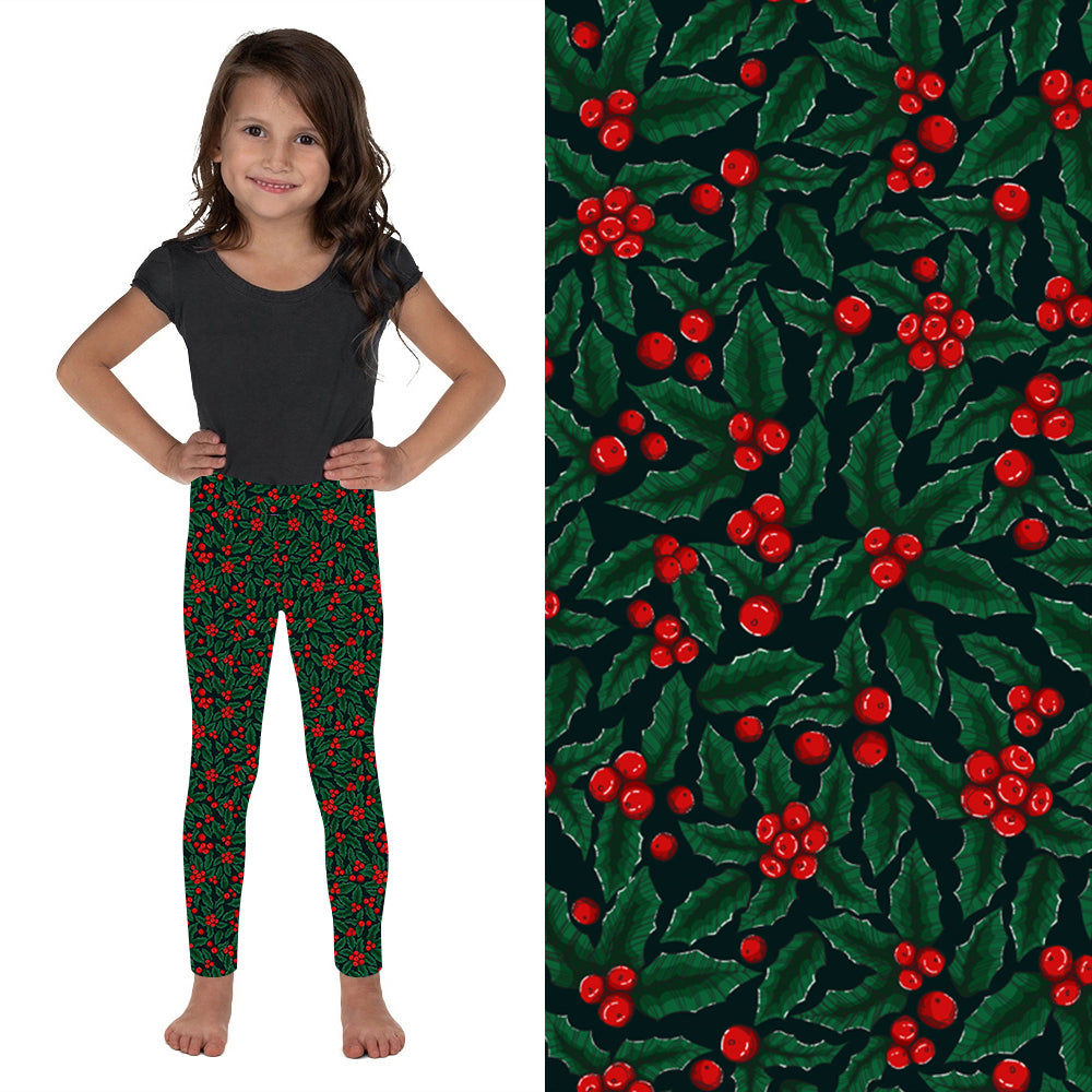 Holly Christmas Deluxe Kids Leggings