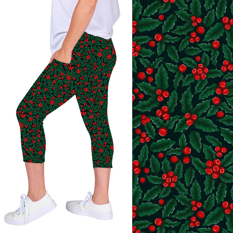 Holly Christmas Deluxe Pocket Capri