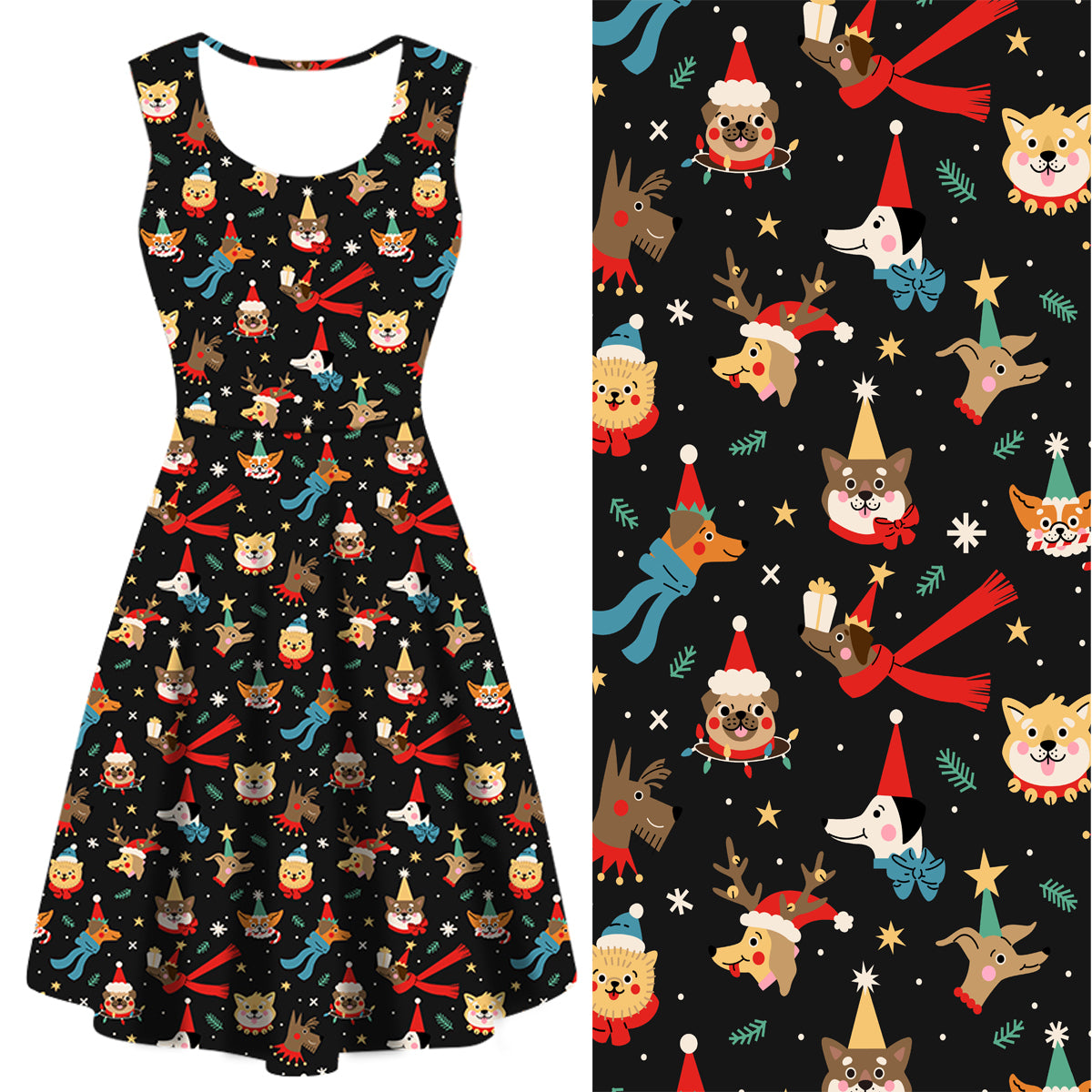 Christmas Canines Sleeveless Deluxe Pocket Dress