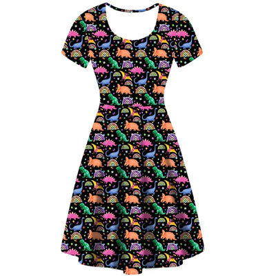 Rainbow Dino Deluxe Pocket Dress