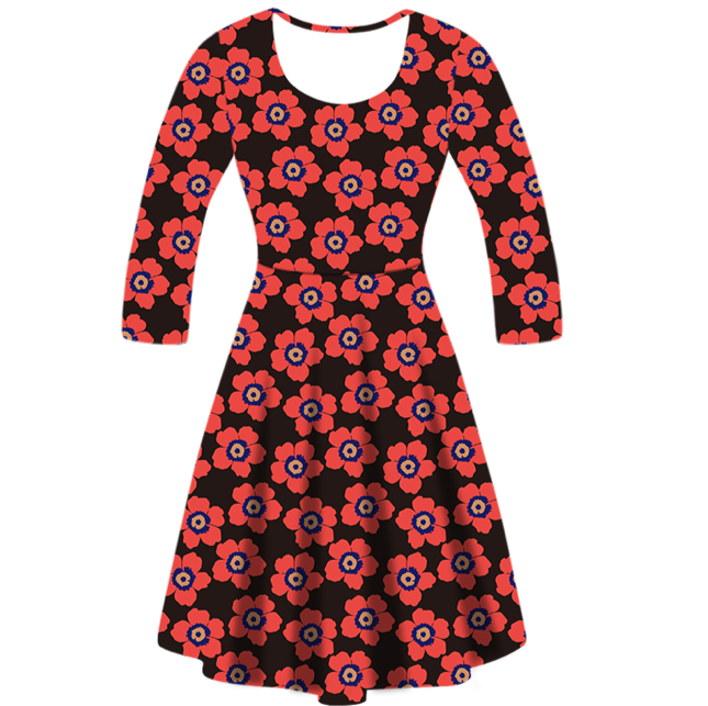 Scarlet Bloom Long Sleeve Deluxe Pocket Dress