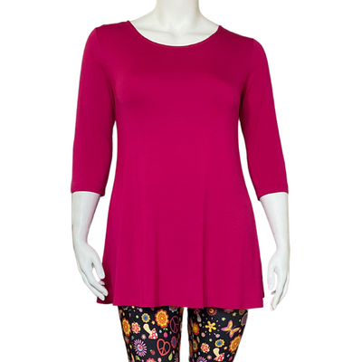 3/4 Sleeve Viscose Swing Tunic - Hot Pink