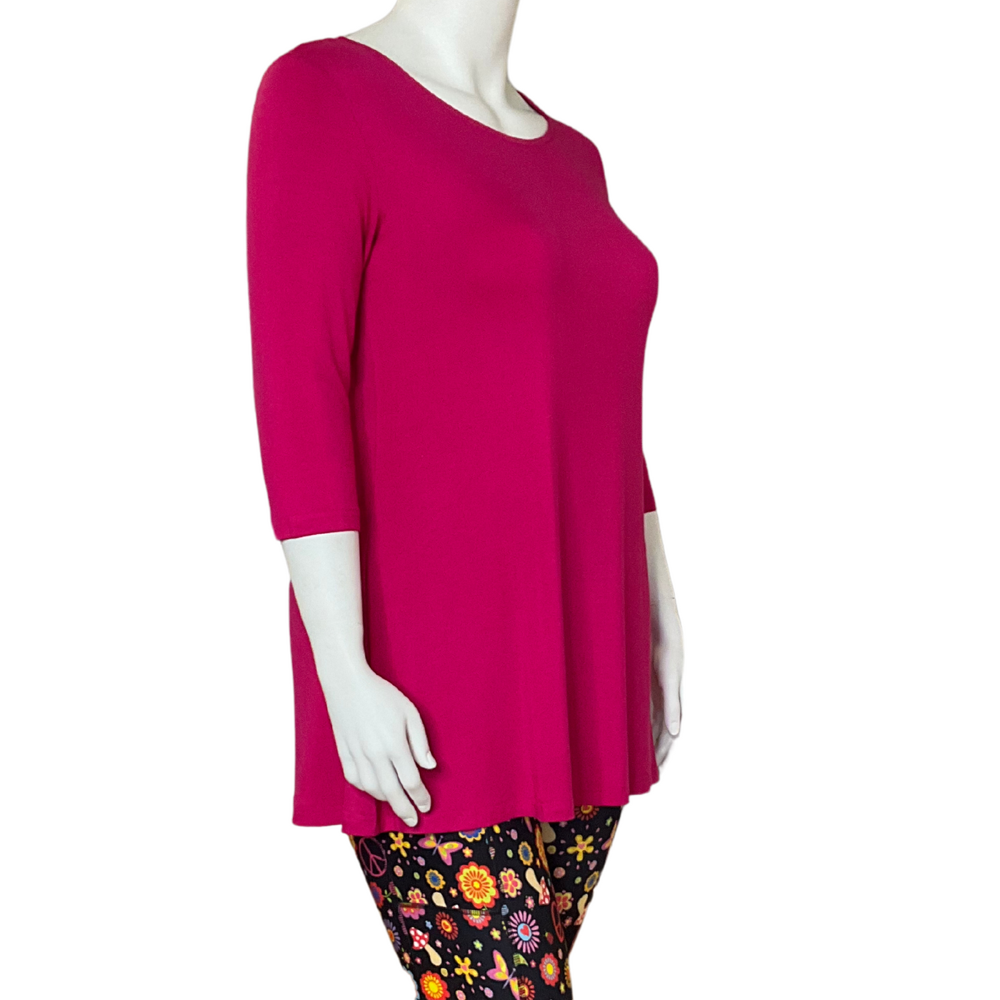 3/4 Sleeve Viscose Swing Tunic - Hot Pink