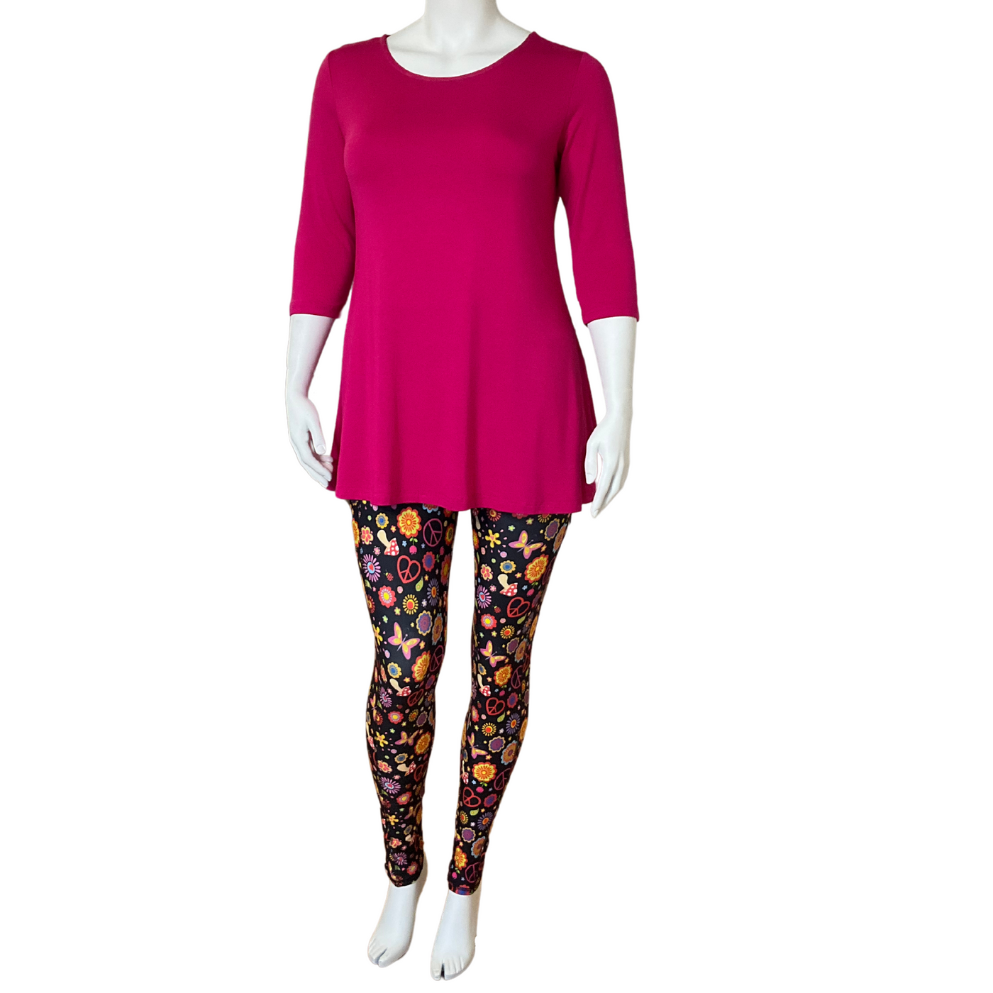 3/4 Sleeve Viscose Swing Tunic - Hot Pink