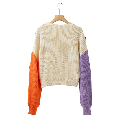 Cropped Flower Applique Knit Jumper