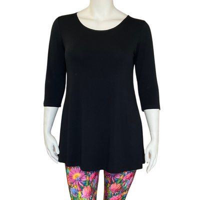 3/4 Sleeve Viscose Swing Tunic - Black