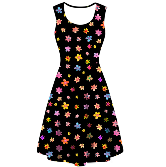 Painted Flowers Sleeveless Deluxe Pocket Dress